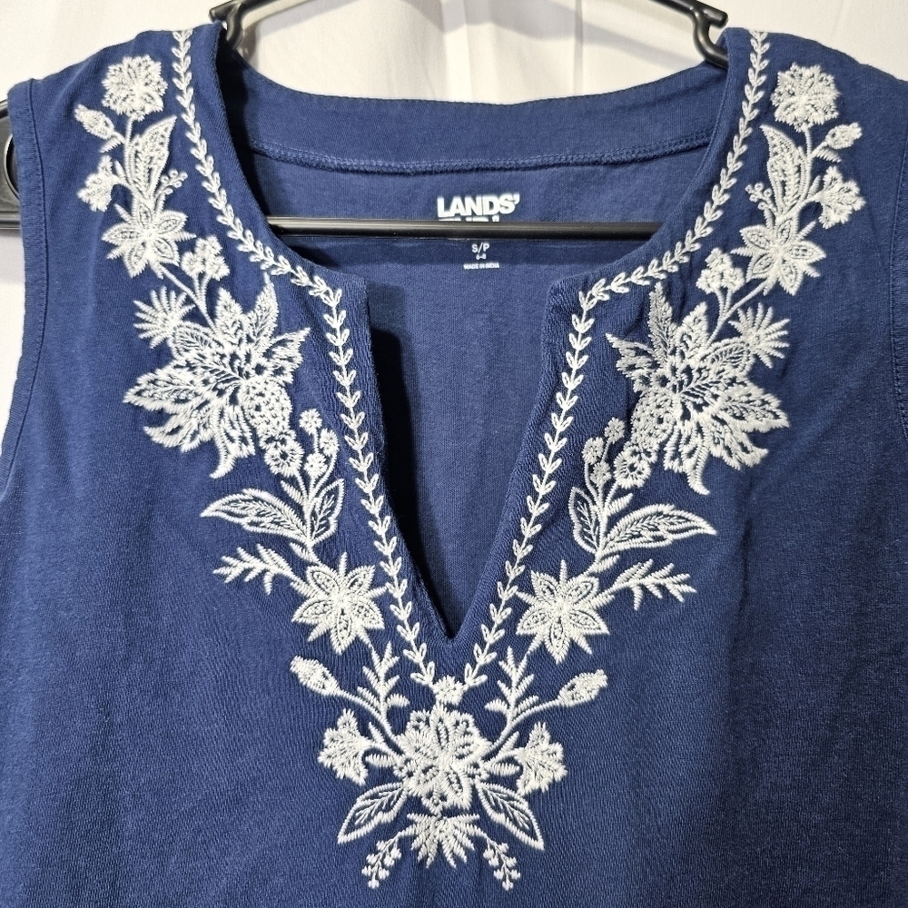 Lands' End embroidered cotton jersey sleeveless swim cover-up dress